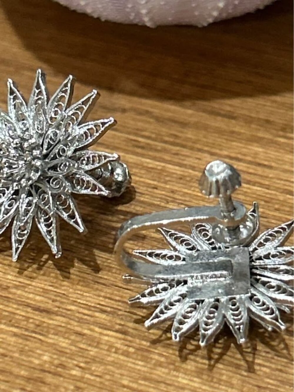Gorgeous vintage screw back earrings starburst .925 silver - Picture 4 of 4